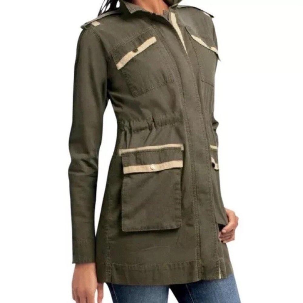 CABI Green Beige Drawstring Waist #722 Anorak Military Jacket Women's Size Small